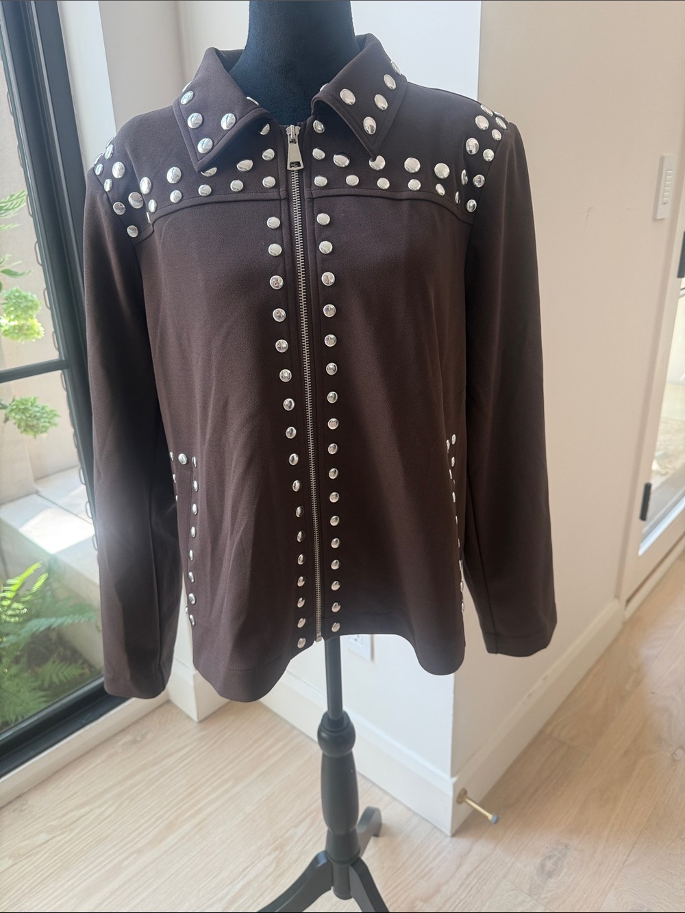 Colleen Lopez Crepe Knit Jacket with Stud Detail
